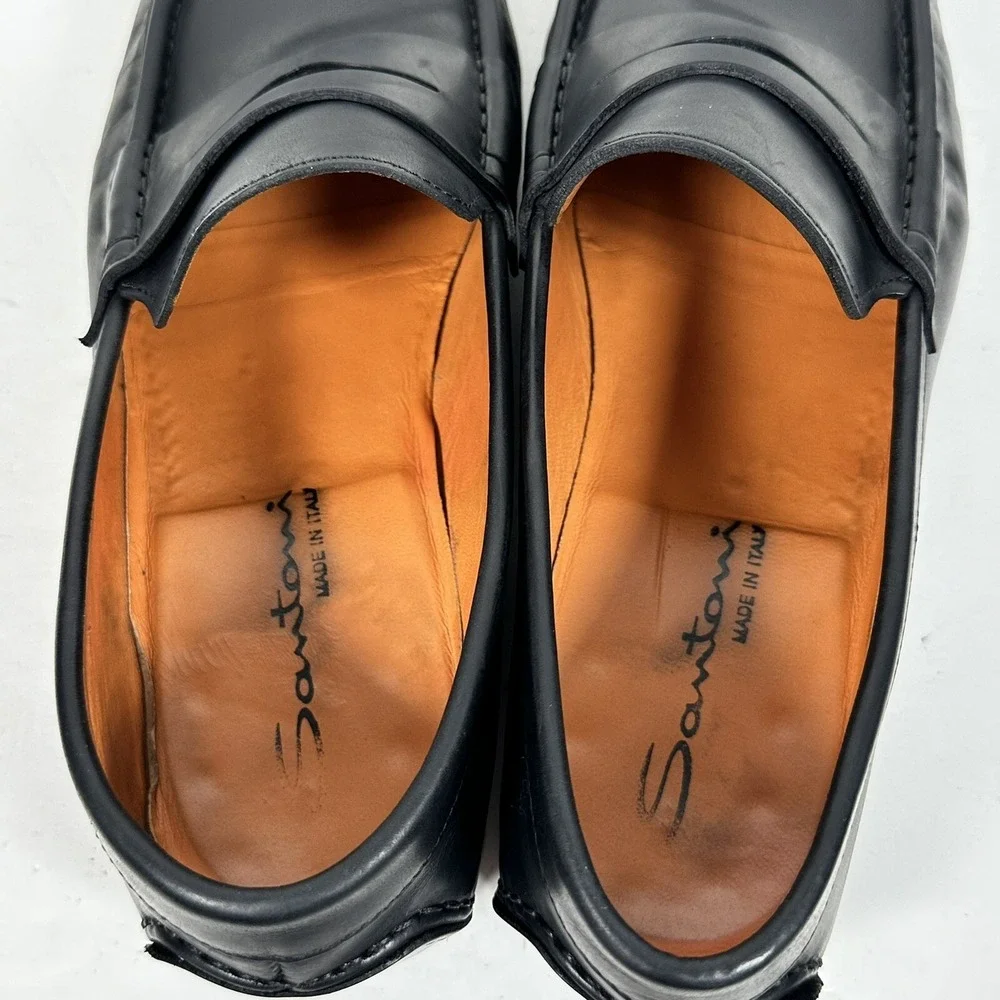 Santoni Fergus Black Penny Loafer Men's Shoes Size 10 D Made In Italy‎ Fast Ship
